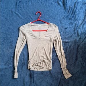 GARAGE Tan V-Neck Long Sleeve Top